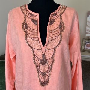 Barbara‎ Gerwit Linen Tunic Salmon Color Size M NWT